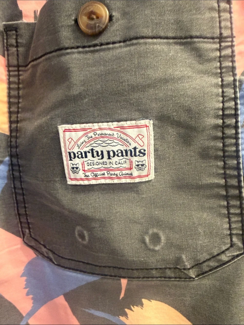 Men's Gray Brushstroke Swim Trunks with Coral & Blue Print